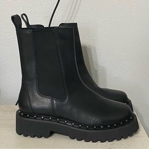 Vince Camuto Meendey Black Moto Combat Chunky Black Boot NEW US 6.5/ M/37